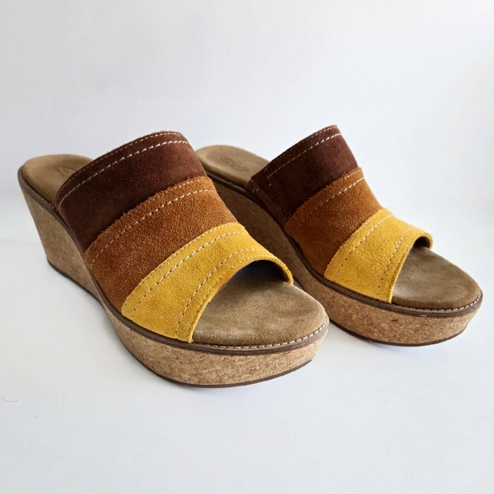 Clarks Artisan Platform Slip-On Wedges, Suede Sunset Colors, Size 10 - Picture 7 of 16